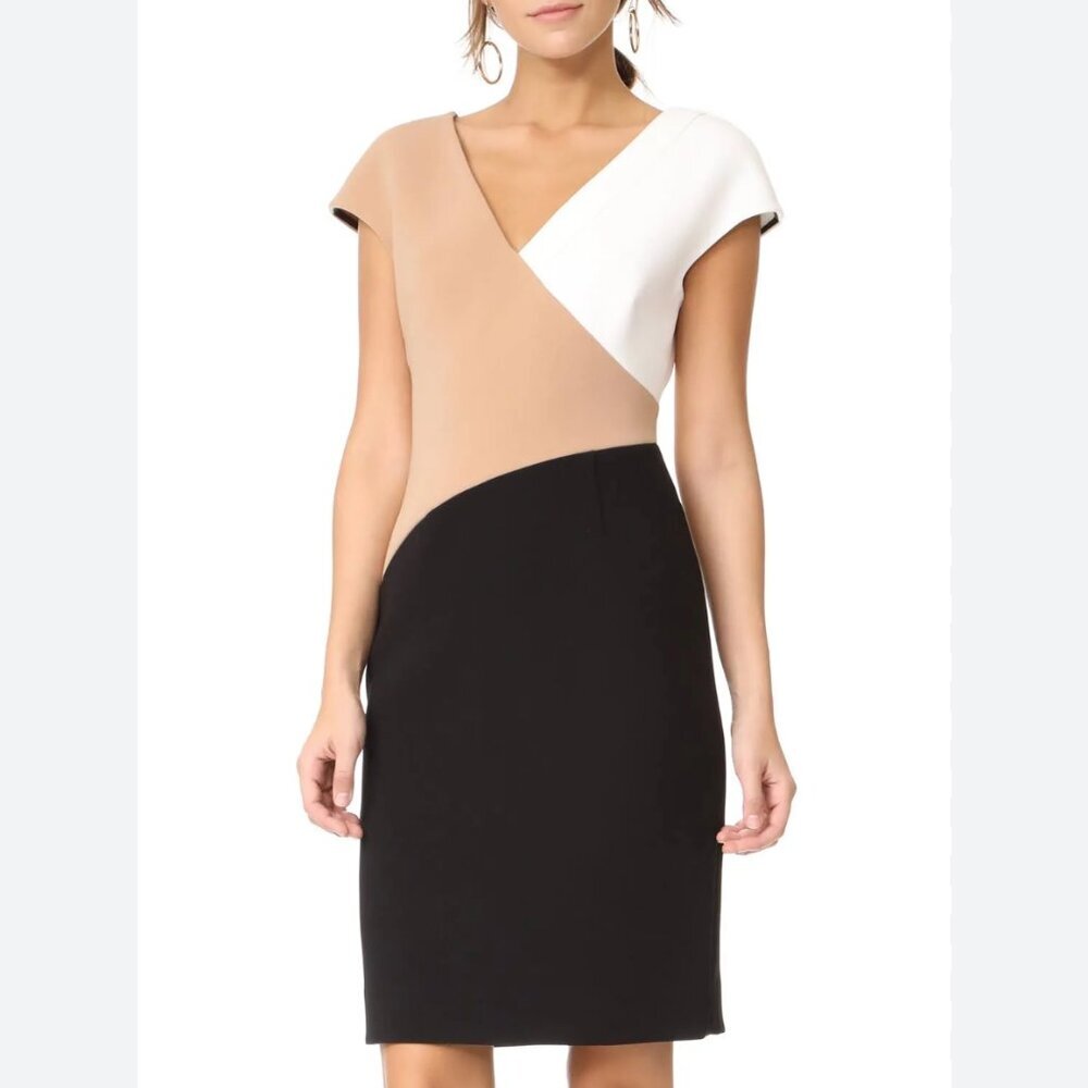 Diane Von Furstenberg V-Neck Banded Dress in Black Combo